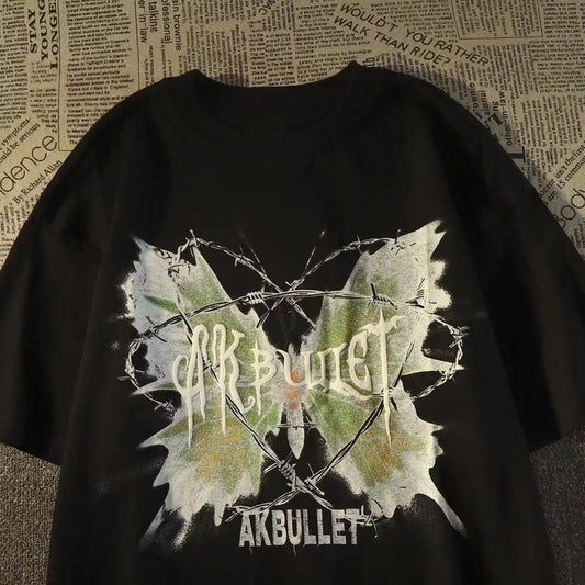 Vintage Inspired Streetwear Graphic T-Shirt with Layered Abstract Artwork and Relaxed Fit