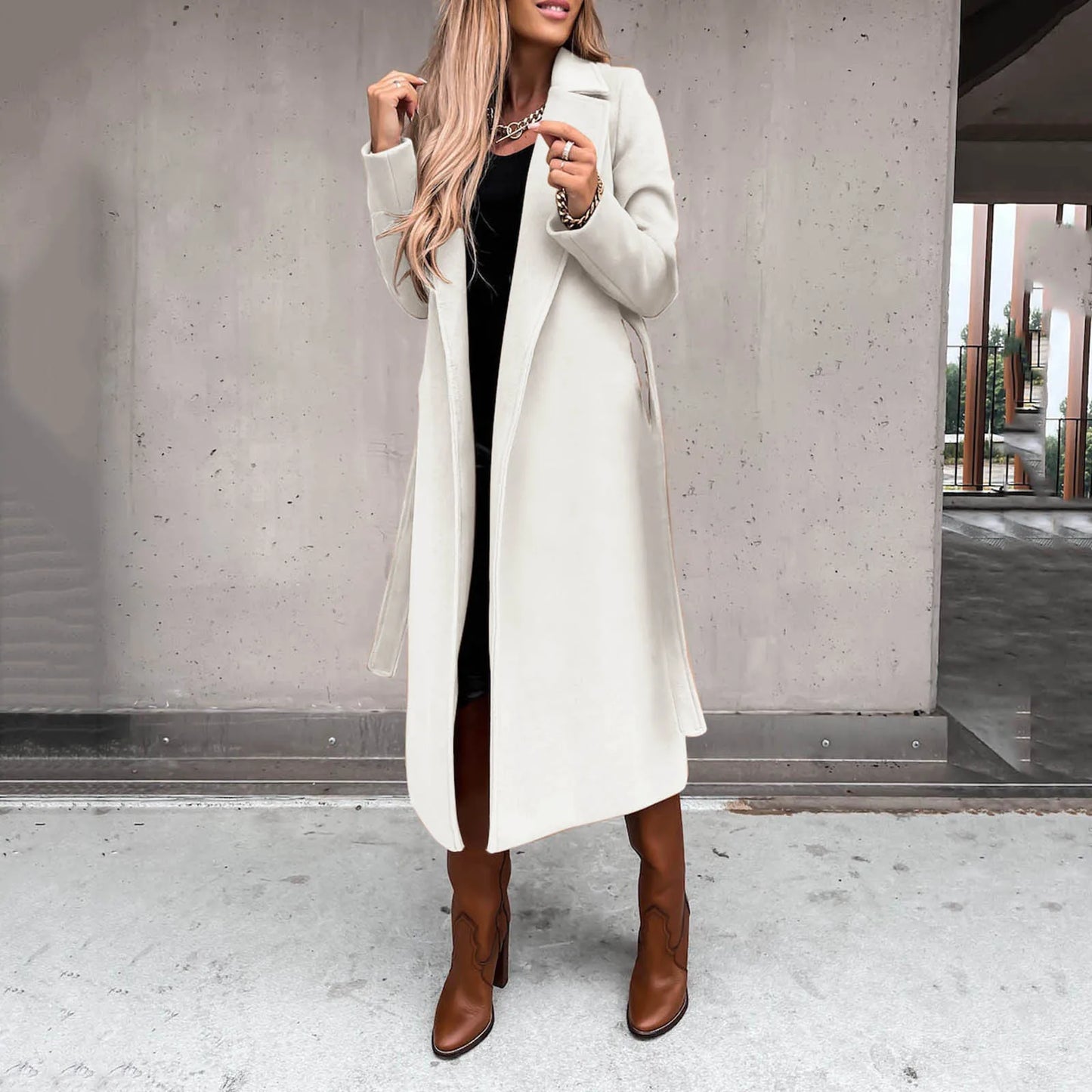Women's Long Tailored Button Front Coat Relaxed Casual Everyday Layering Outerwear