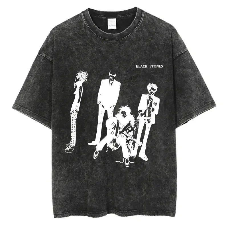 Minimalist Anime Goth Brushstroke Graphic Oversized Washed Streetwear Tee