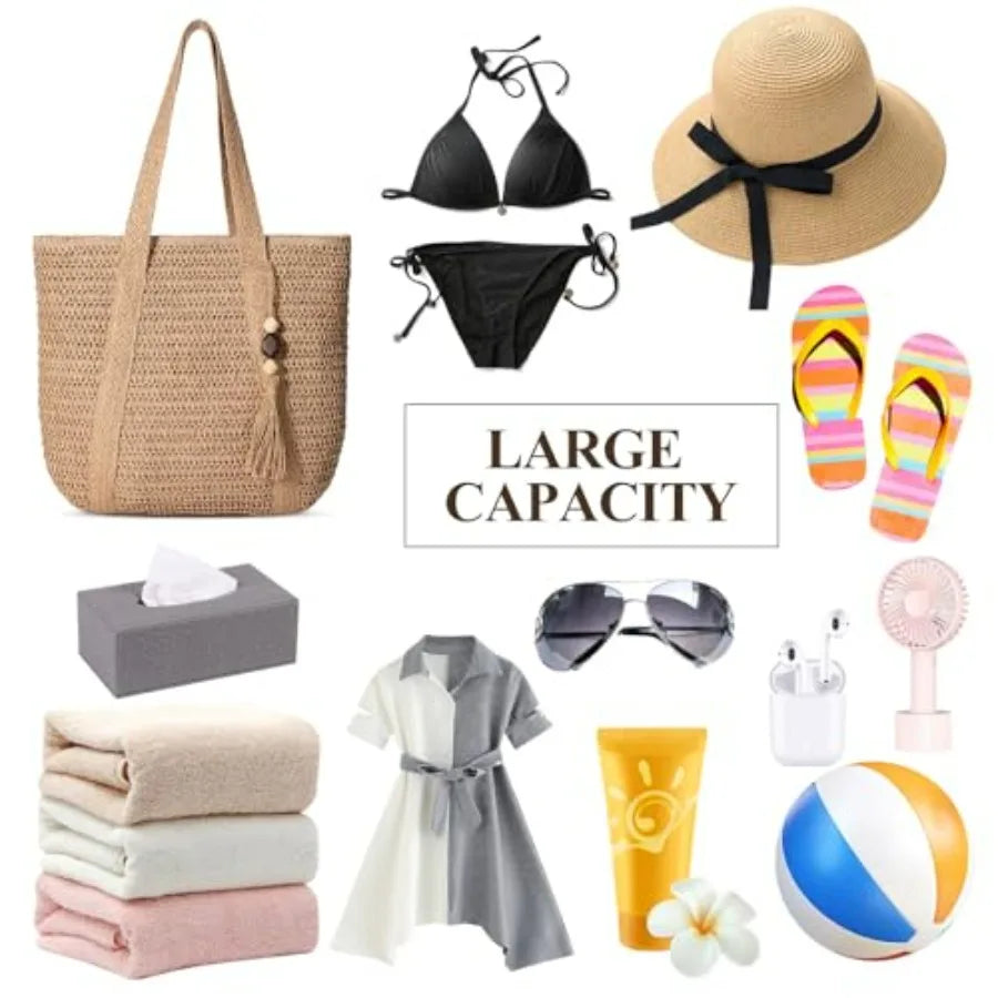 Open Weave Beach Tote Shoulder Bag with Relaxed Carry Design