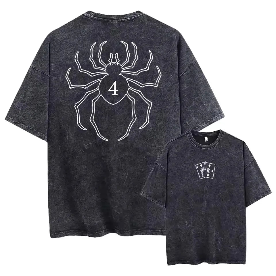Anime Goth Minimalist Graphic Shirt with Distressed Spider Artwork