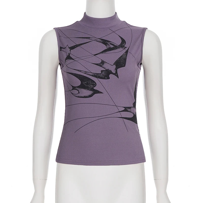 Vintage Inspired Graphic Print Tank Top with Slim Fit Contemporary Streetwear Style