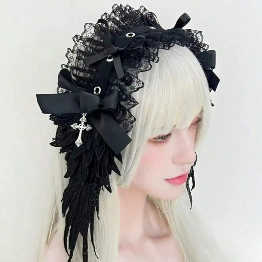 Dark Angel Wing Headdress Gothic Fantasy Statement Hair Accessory
