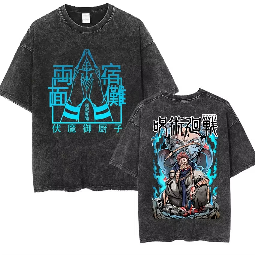 Oversized Manga Streetwear Graphic Tee with Anime Goth Cyber Illustration Design