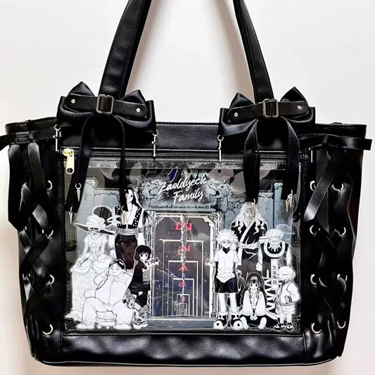 Transparent Display Tote Bag with Ribbon Accents and Organizer Compartments
