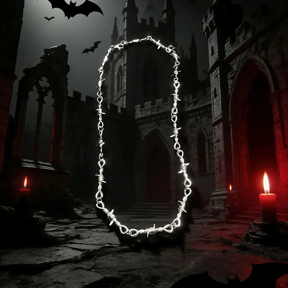 Gothic Barbed Thorn Chain Choker Necklace for Punk and Alternative Streetwear