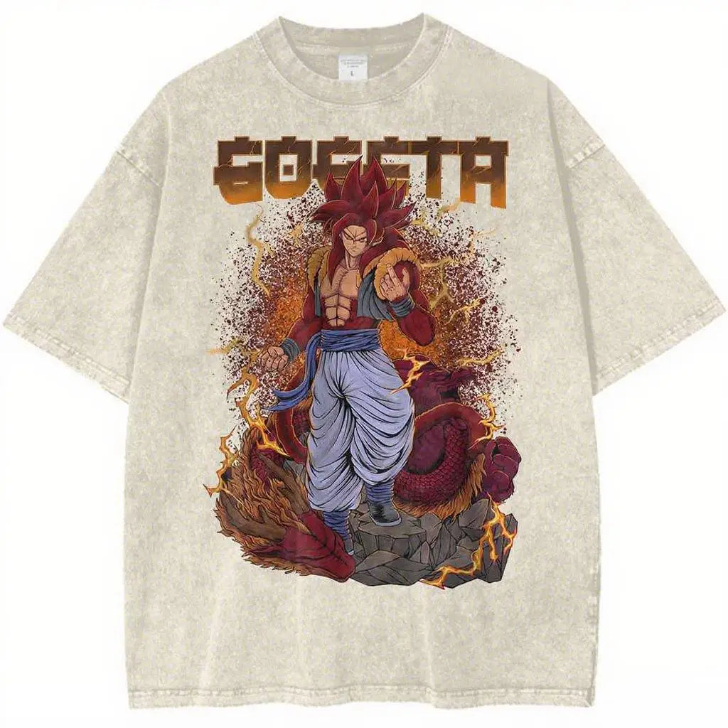 Mythic Fusion Anime Graphic Oversized Vintage Washed Cotton Streetwear T-Shirt