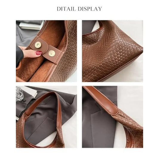Woven Texture Vegan Leather Hobo Tote Bag with Large Capacity Design