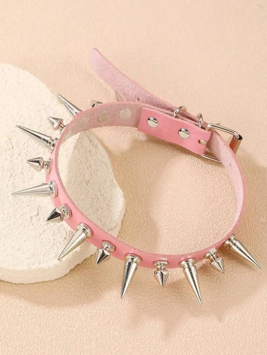 1pc Gothic Punk Spiked Leather Choker, Edgy Rebellious Necklace for Rock Style & Statement Looks