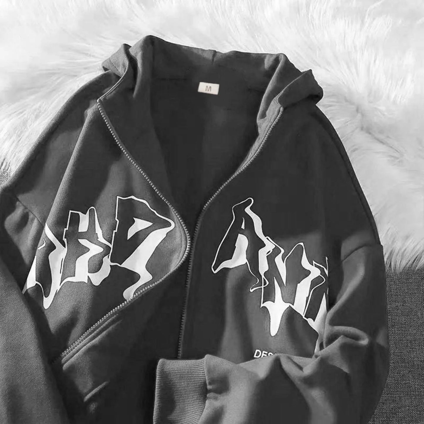 Phantom Script Anime Oversized Fleece Streetwear Zip Hoodie