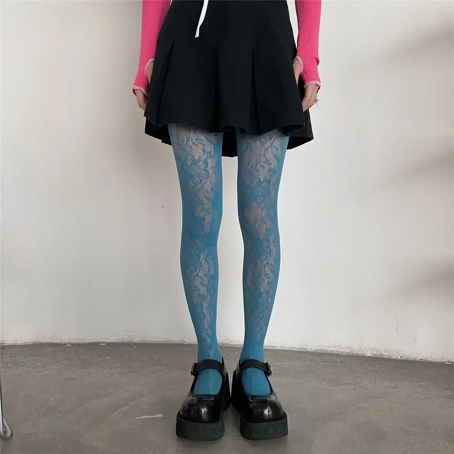 Floral Embroidered Mesh Stockings with Sheer Lace Pattern for Contemporary Streetwear Styling
