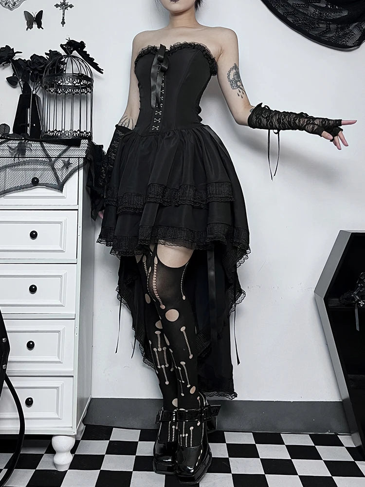 Layered Gothic Corset Dress with Dark Kawaii Alternative Fashion Aesthetic