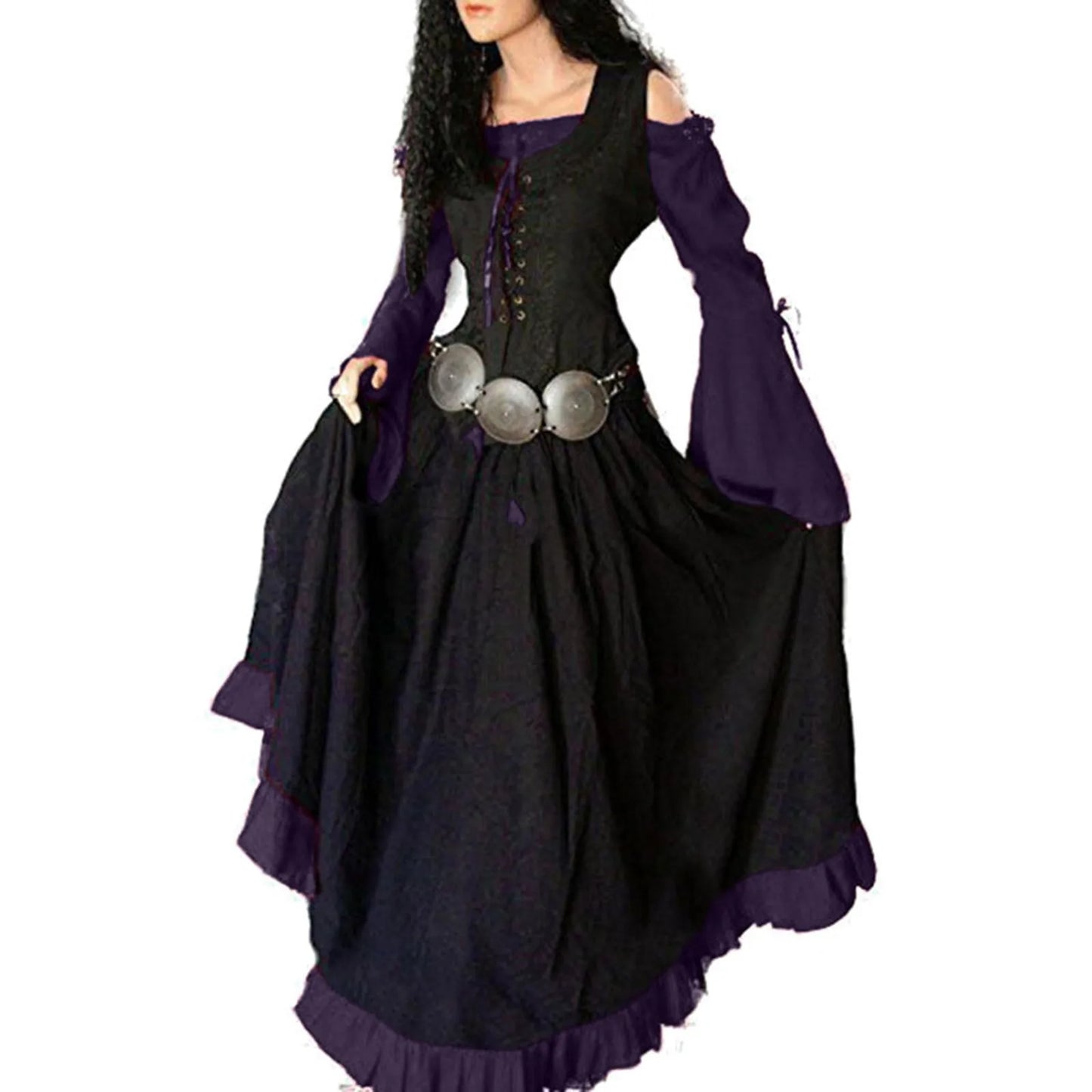 Medieval Gothic Layered Dress with Dramatic Sleeve Details