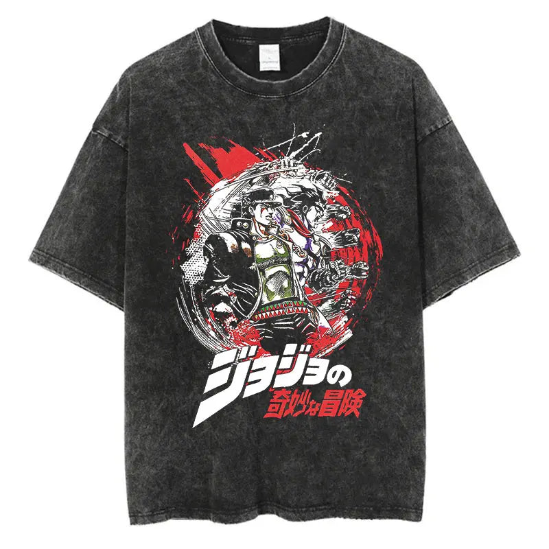 Anime-Inspired Cyber Gothic Graphic Tee with Vintage Manga Streetwear Aesthetic