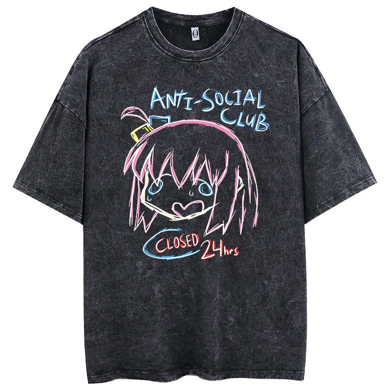 Minimalist Anime Goth Graphic Tee with Retro Manga Portrait Design