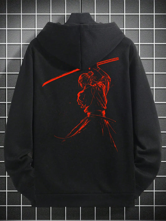 Dark Anime Samurai Streetwear Hoodie with Manga-Inspired Warrior Artwork