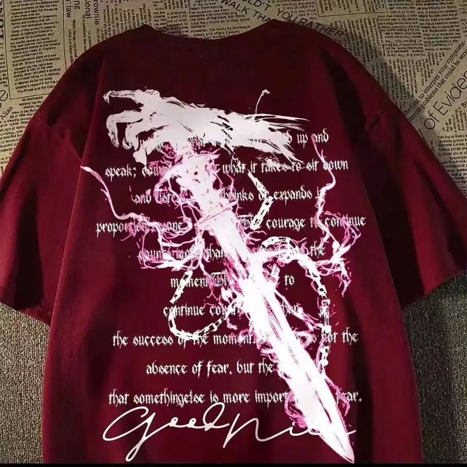 Dark Graphic Streetwear Cotton Blend T-Shirt With Edgy Print Artwork