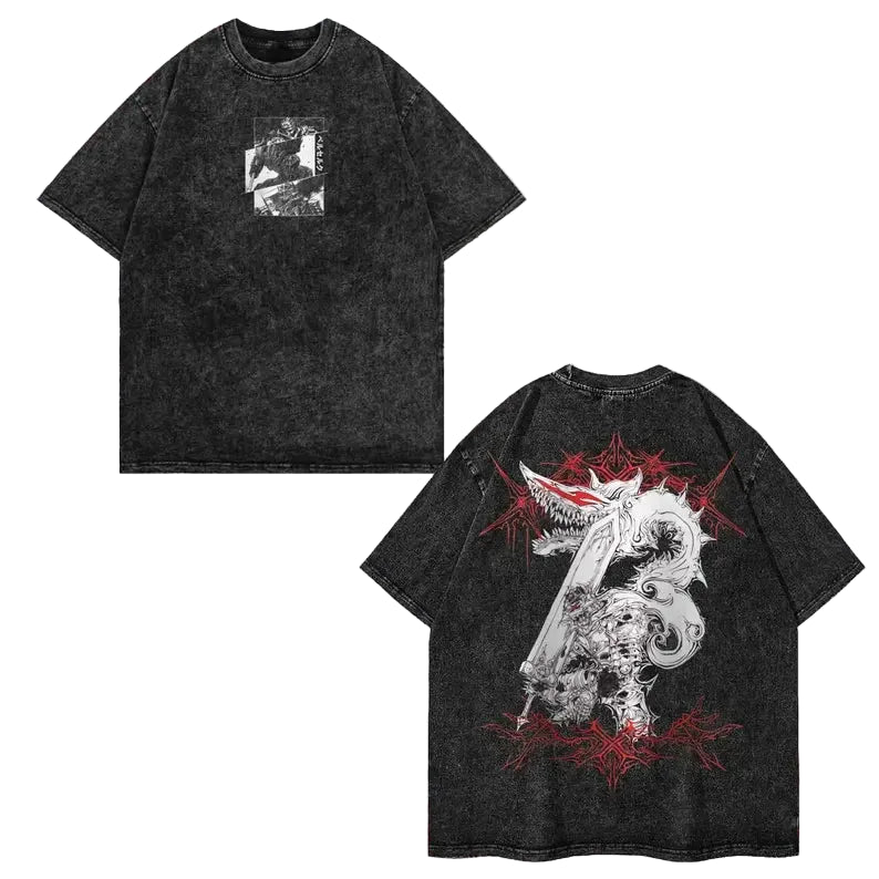Anime Goth Vintage Wash Oversized Graphic Streetwear Shirt