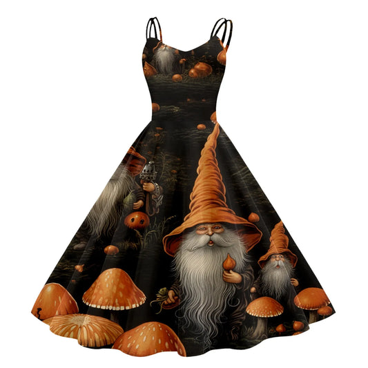 Dark Pumpkin Gothic Fit and Flare Alternative Fashion Midi Dress