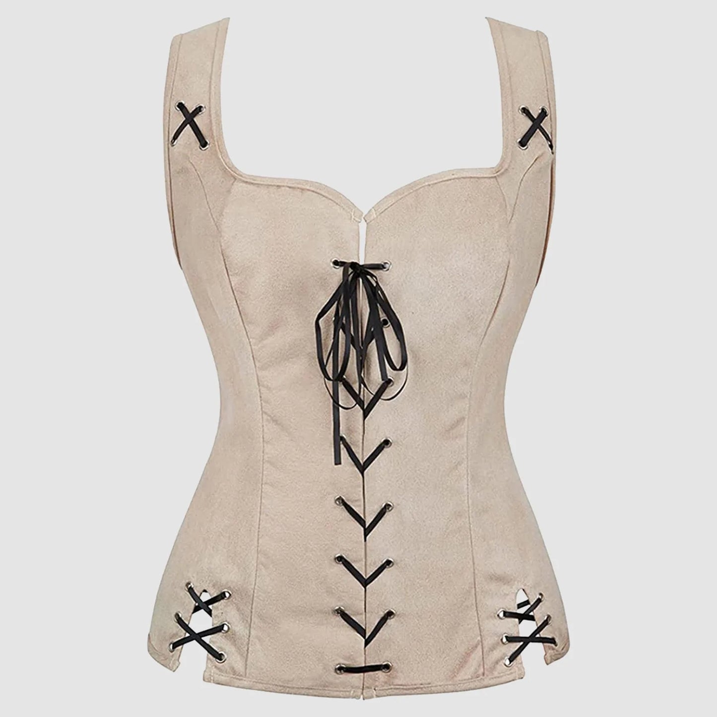 Gothic Lace-Up Corset Top with Dark Fantasy Streetwear Aesthetic