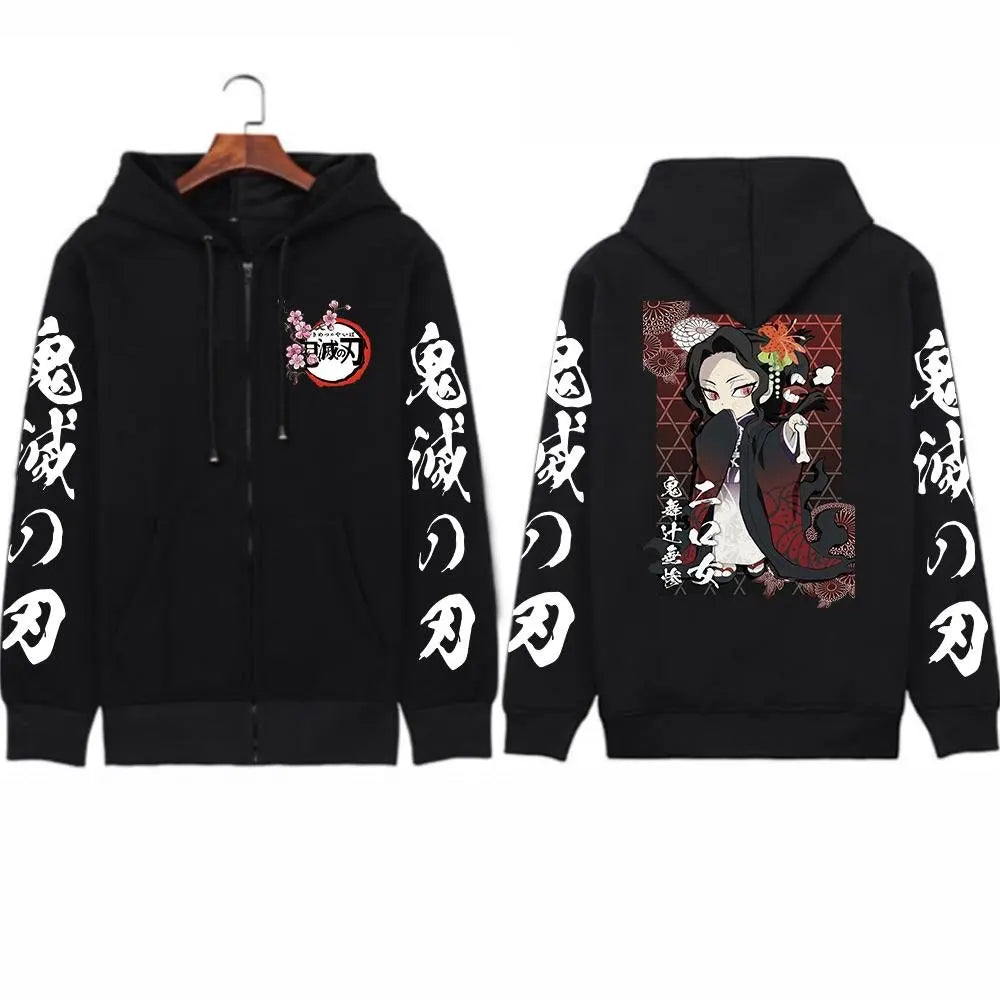 Anime-Inspired Action Manga Zip Hoodie with Retro Streetwear Artwork
