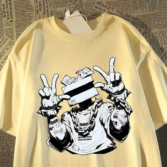 Urban Figure Graphic Streetwear Cotton T-Shirt With Printed Artwork Style