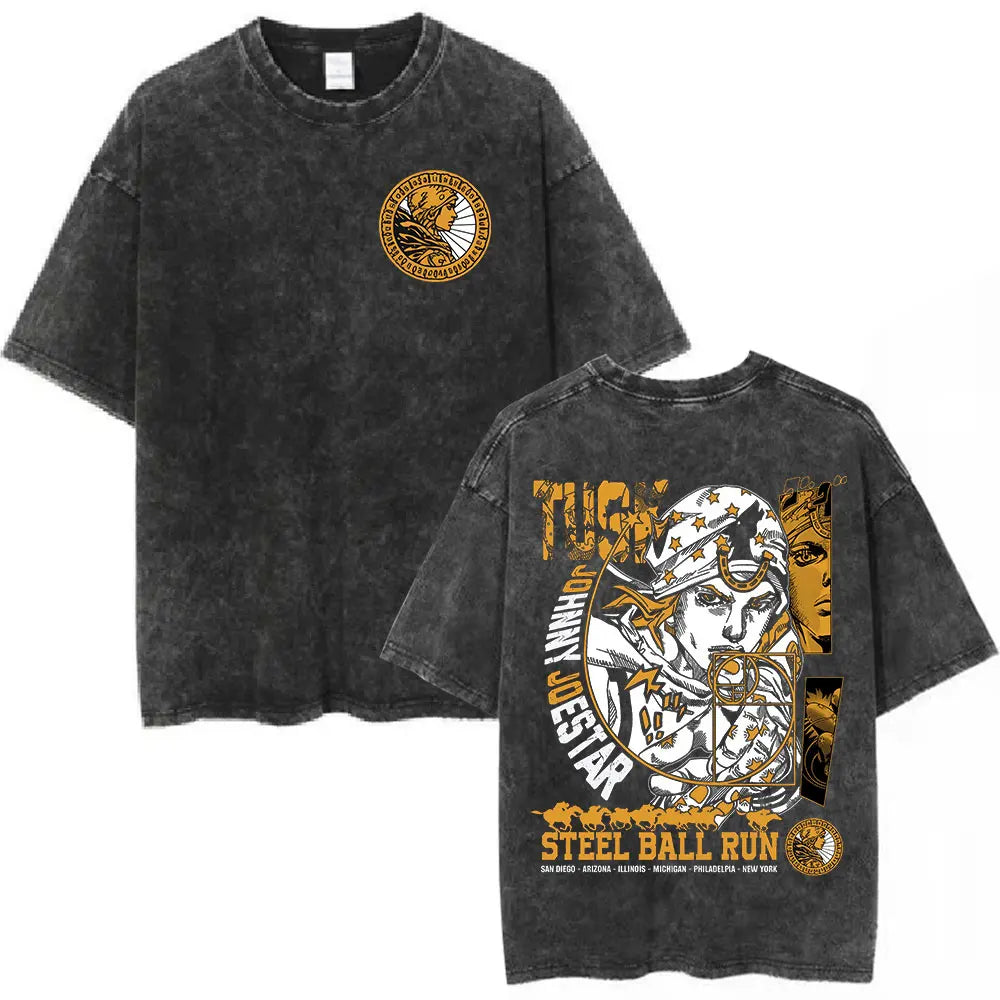 Anime Goth Oversized Washed Tee with Manga-Inspired Racing Streetwear Artwork
