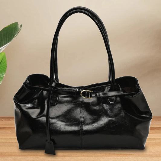 Soft PU Leather Slouchy Hobo Tote Bag with Top Handle Design