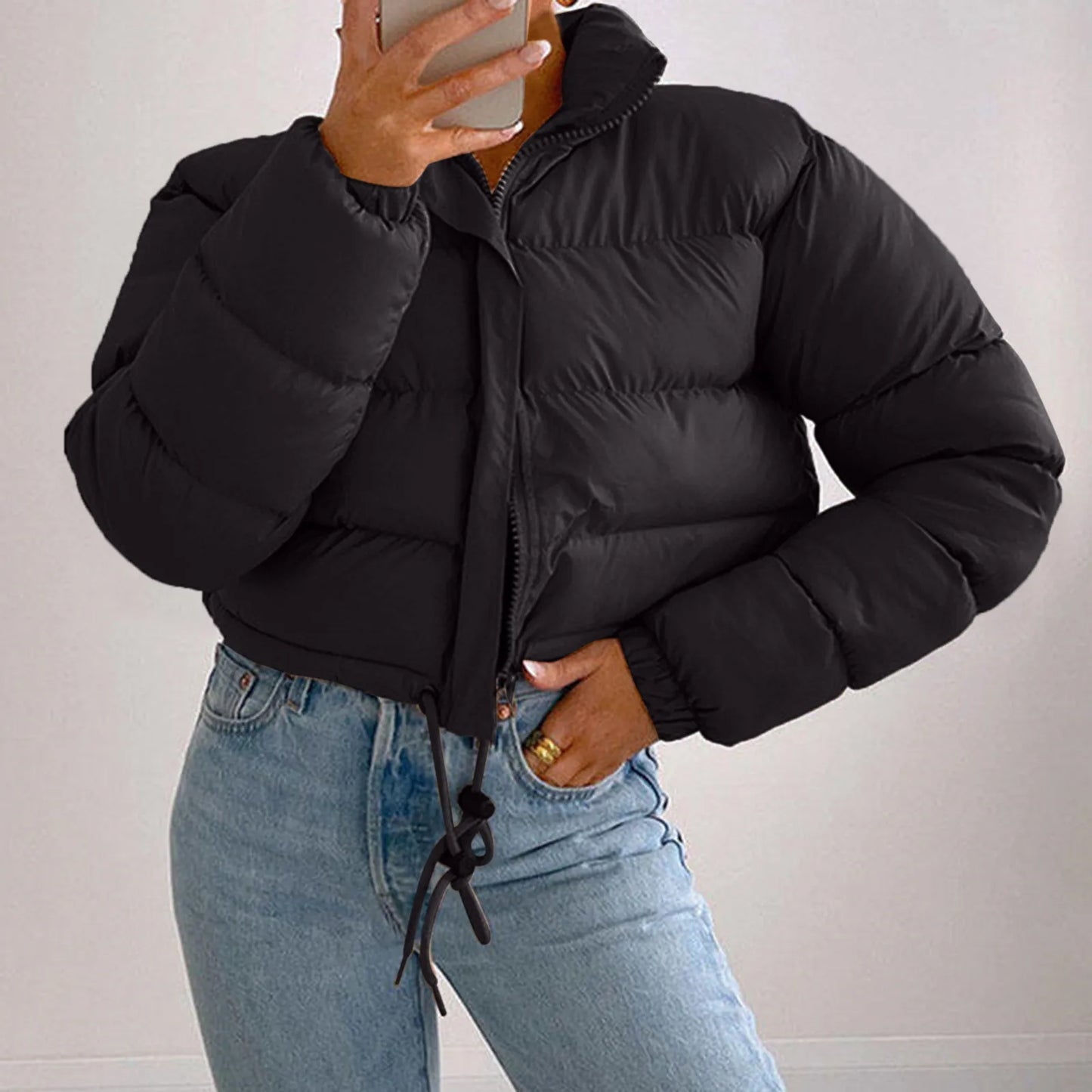 Women's Cropped Quilted Puffer Jacket with Relaxed Contemporary Winter Streetwear Style