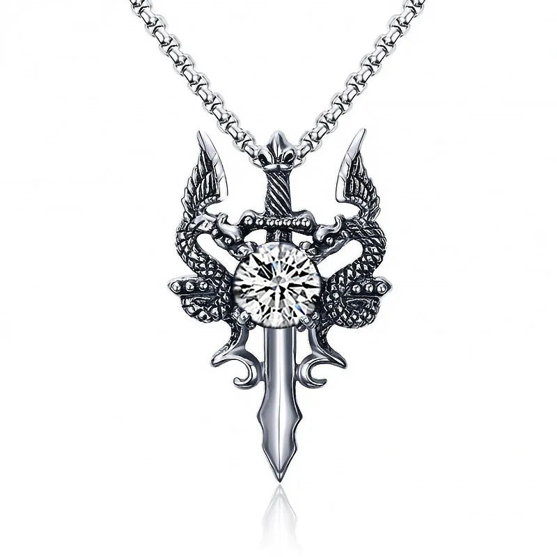 Dragon Sword Cross Pendant Necklace for Gothic Alternative Fashion