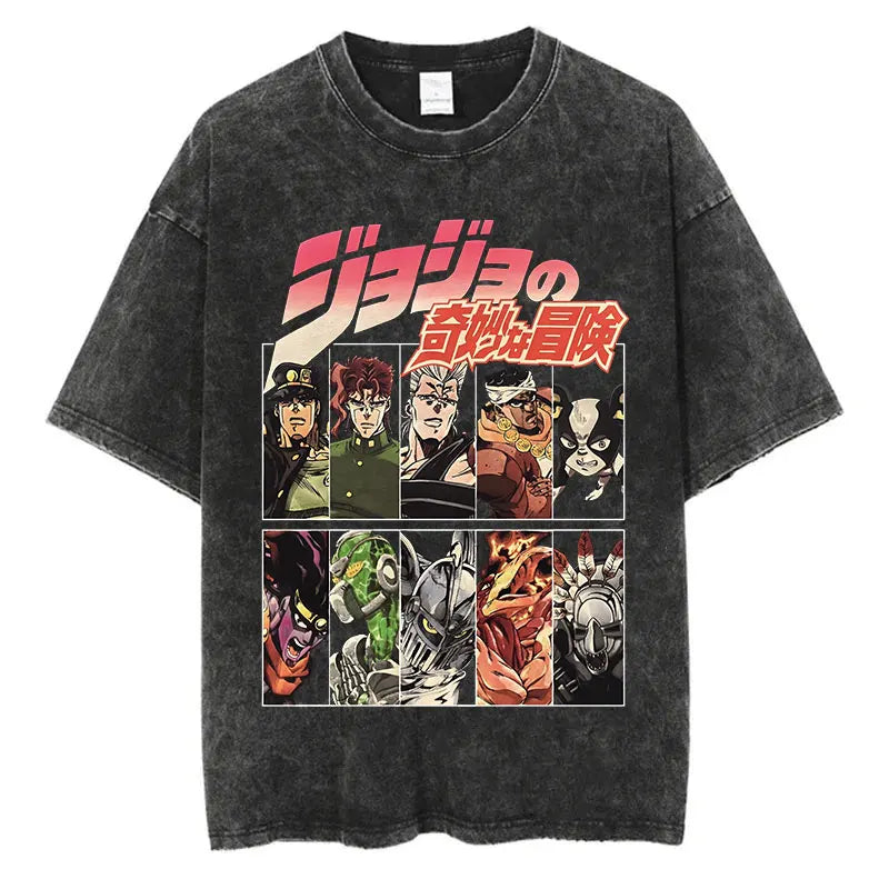 Retro Anime Goth Panel Graphic Tee with Manga Collage Streetwear Style