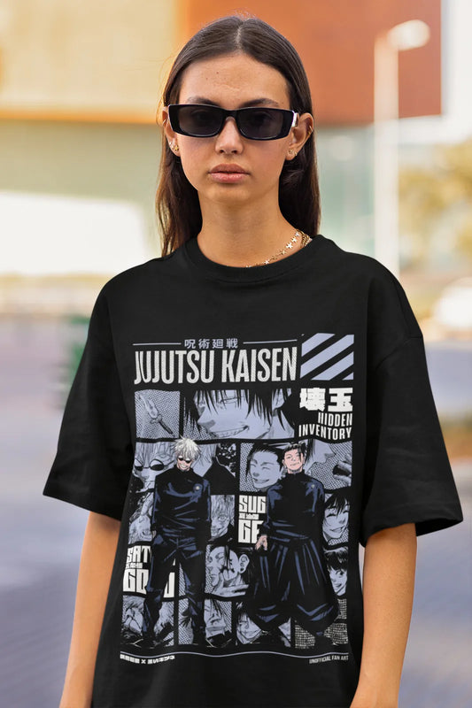 Goth Retro Manga Streetwear Tee with Dark Panel Graphic Design
