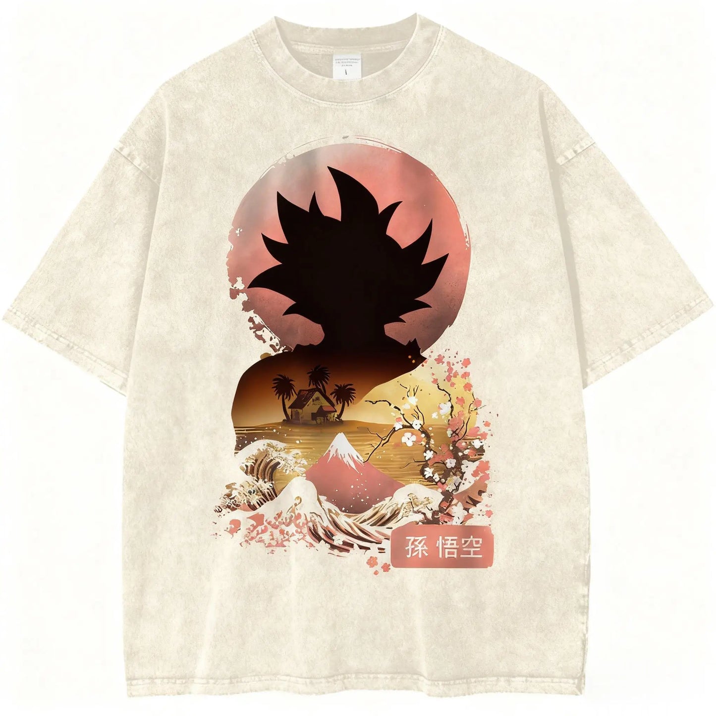 Sunset Warrior Anime Graphic Oversized Washed Cotton Casual Streetwear T-Shirt