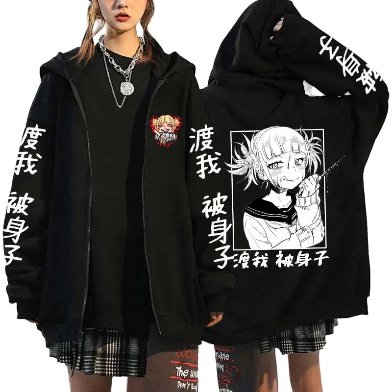 Manga Panel Oversized Anime Streetwear Zip Hoodie with Graphic Back Print