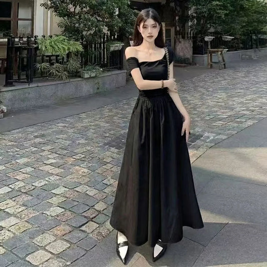 Dark Coquette Corset Maxi Dress with Elegant Gothic Streetwear Styling