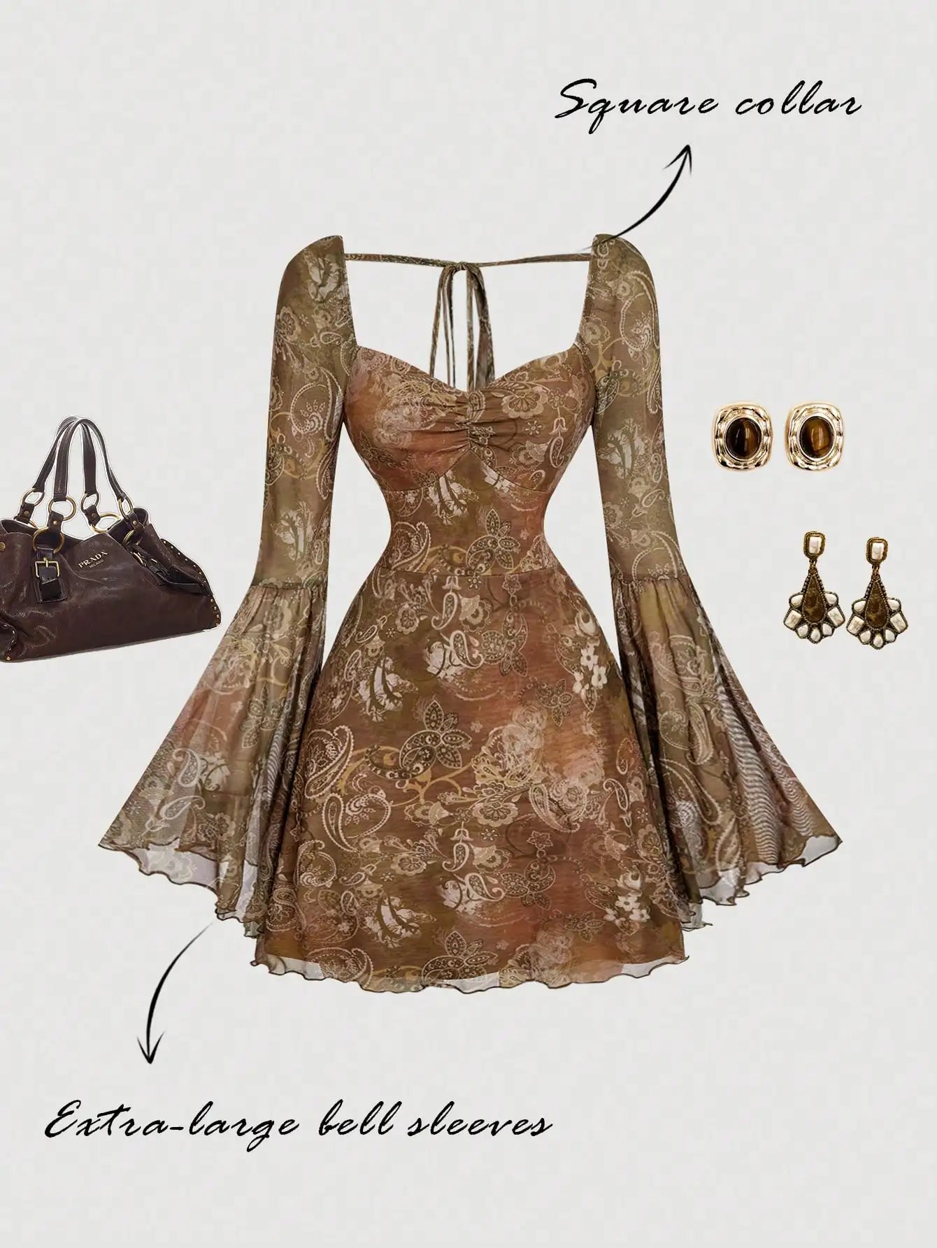 Bell Sleeve Lace Gothic Mini Dress with Dark Romantic Aesthetic