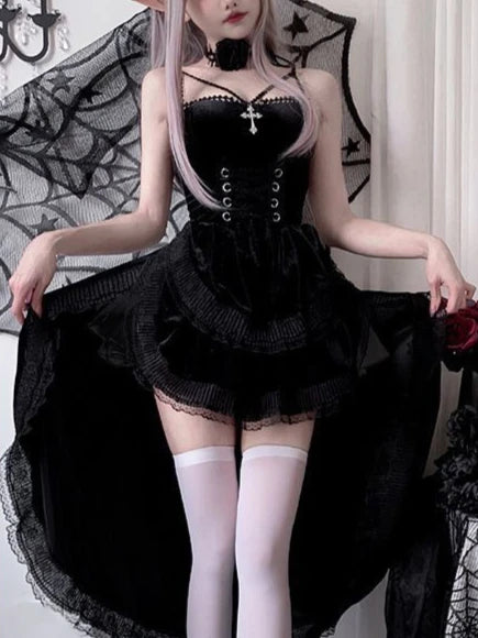 Dark Gothic Corset Dress with Dramatic Cape Alternative Fashion Styling