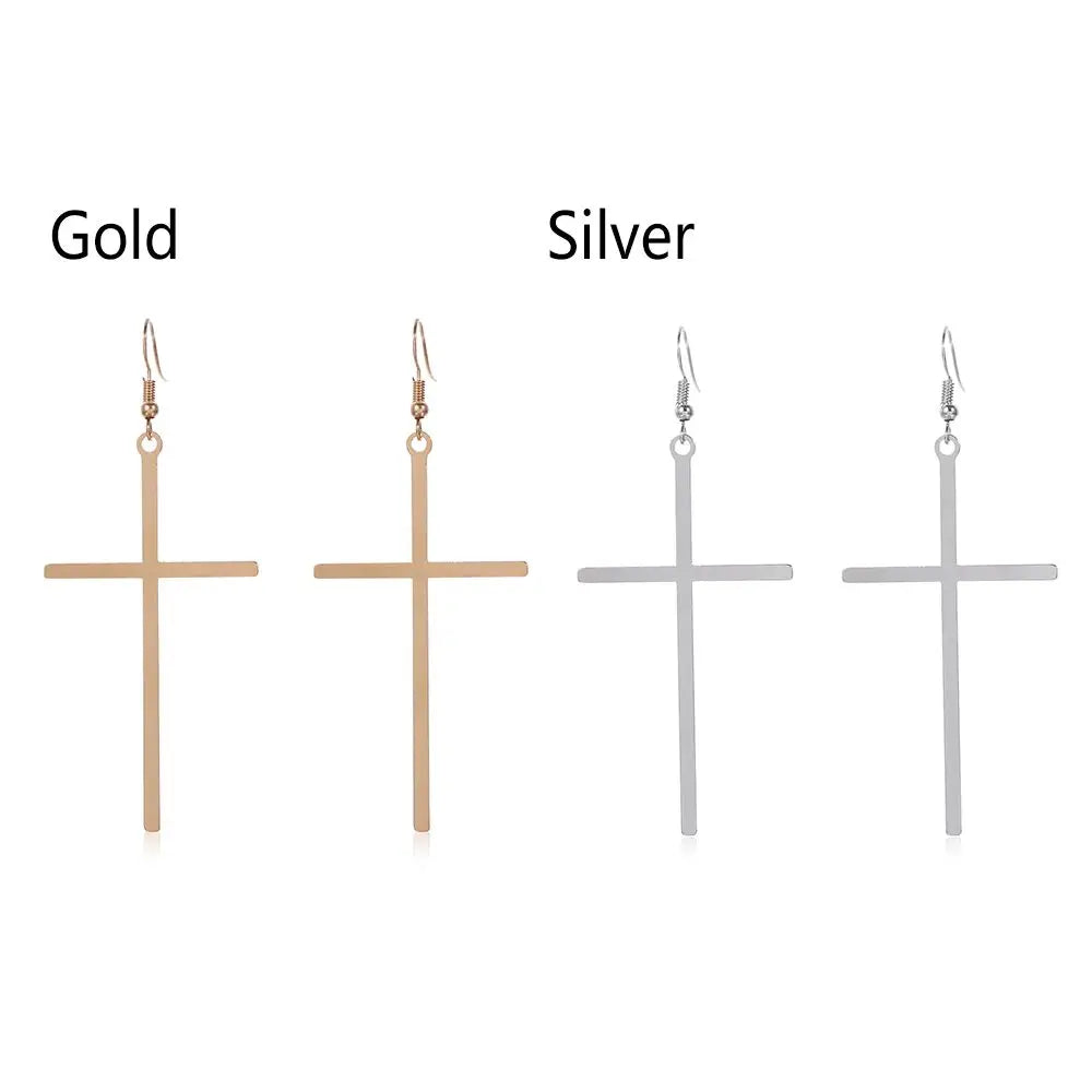 Oversized Cross Drop Earrings for Gothic Punk and Alternative Fashion Looks