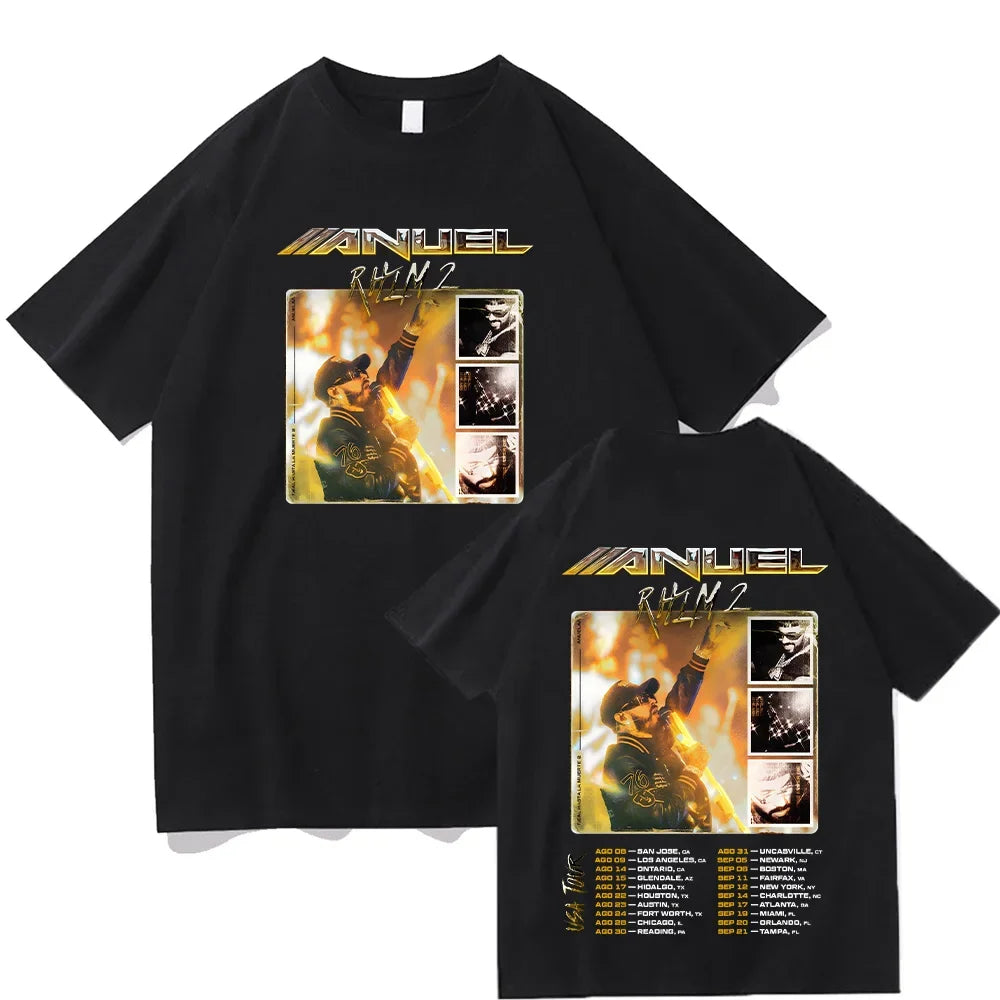 Oversized Vintage-Inspired Graphic Cotton T-Shirt with Tour Poster Streetwear Design