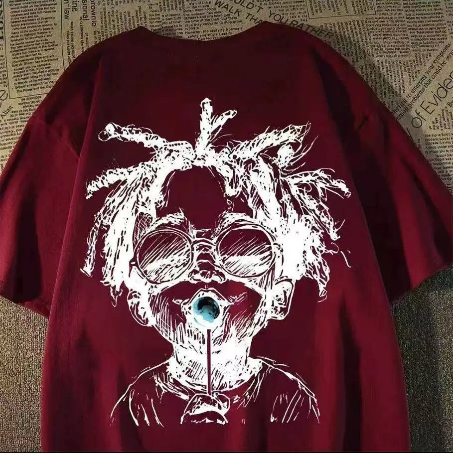 Retro Graphic Streetwear Cotton Blend T-Shirt With Playful Artwork Style