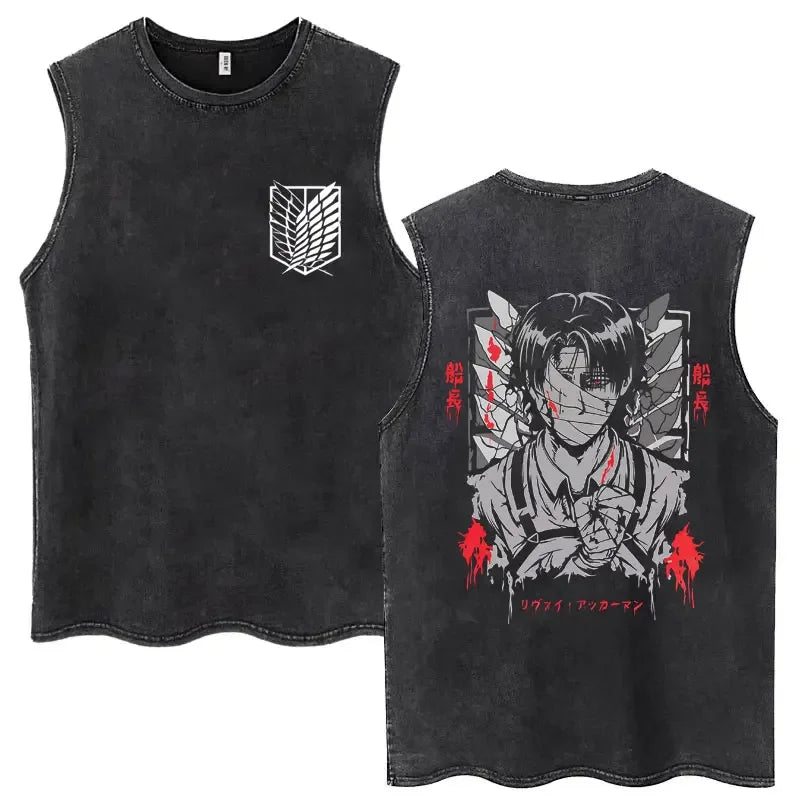 Dark Manga-Inspired Sleeveless Tank Top with Gothic Character Graphic Streetwear Artwork