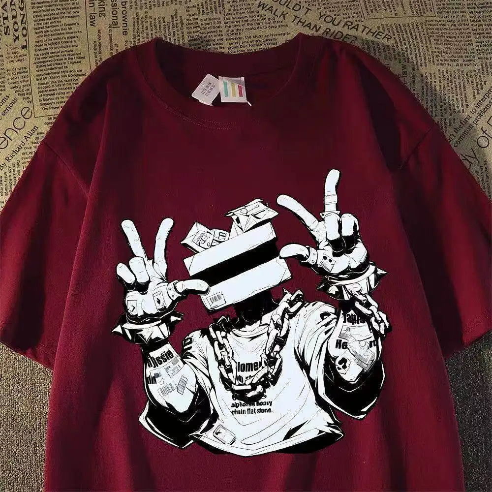 Urban Figure Graphic Streetwear Cotton T-Shirt With Printed Artwork Style