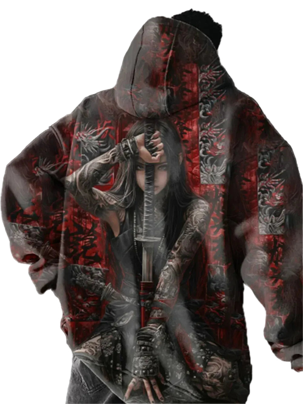 Oversized Anime Hoodie with Dark Fantasy Manga Streetwear Design