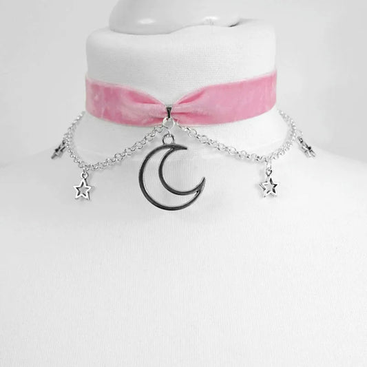 Crescent Moon Tattoo Choker for Witchy Gothic Alternative Fashion Styling