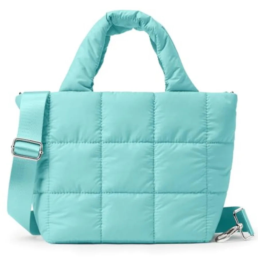 Small Quilted Nylon Puffer Crossbody Tote Bag with Adjustable Strap