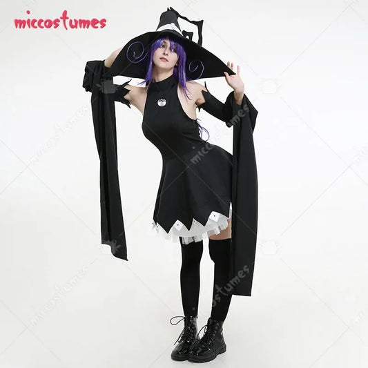 Women's Layered Hooded Dress Costume Set with Oversleeves and Statement Accessory Details