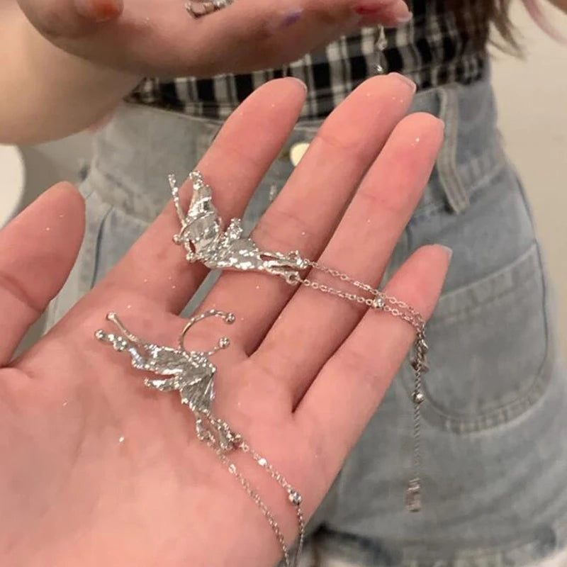 Liquid Metal Inspired Clip Earrings for Y2K Punk Alternative Fashion