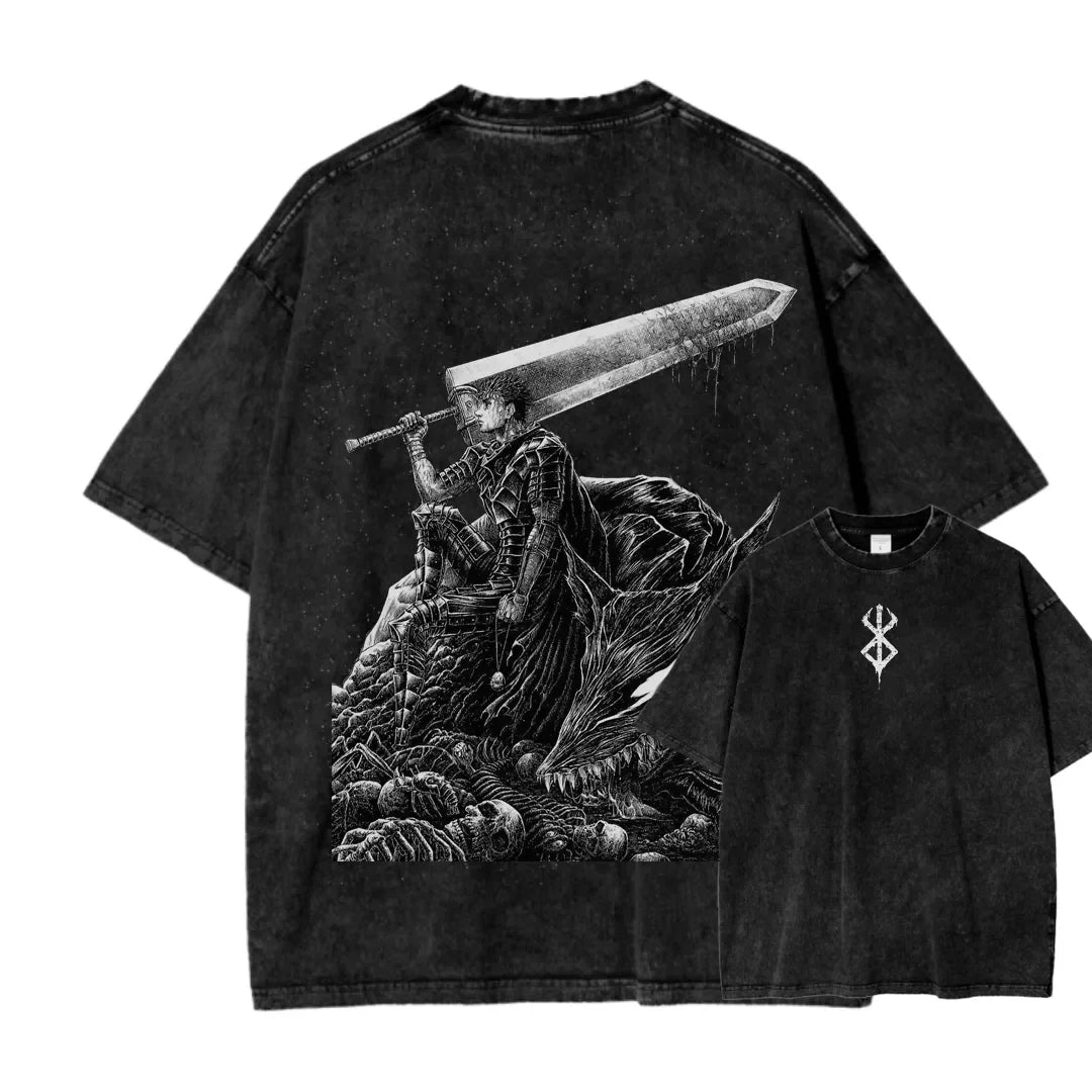 Dark Warrior Manga-Inspired Oversized Gothic Streetwear Shirt