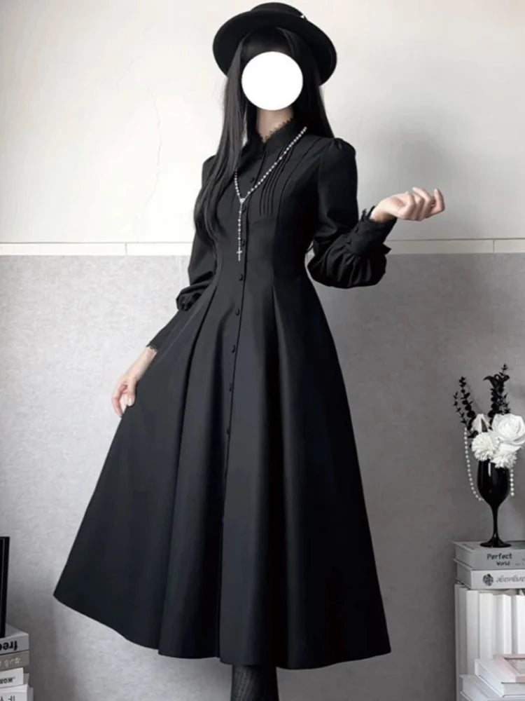 Victorian Gothic Hooded Dress with Layered Alternative Fashion Silhouette