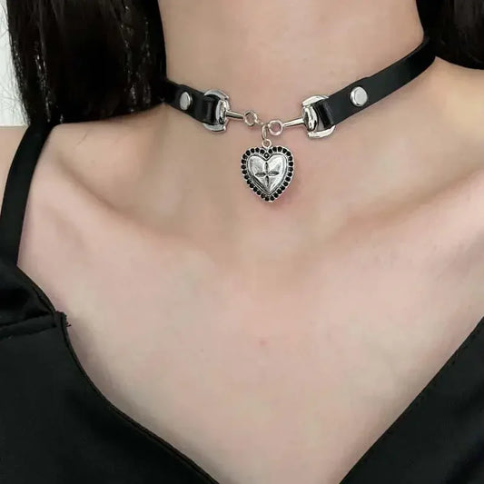 Layered Gothic Charm Choker Necklace Set with Hearts Crosses and Stars